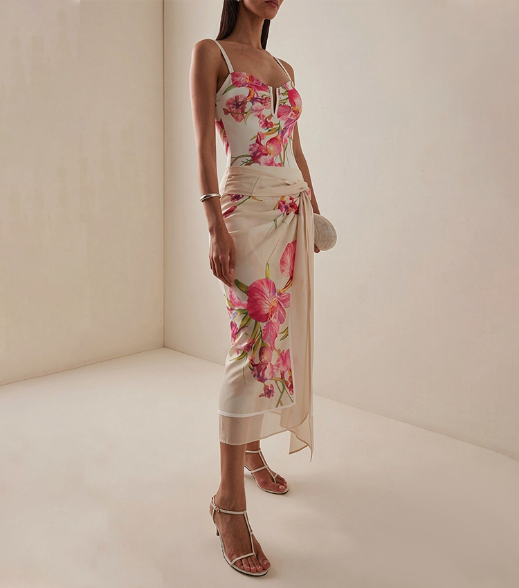 Hot Pink Flower Print Swimsuit Set