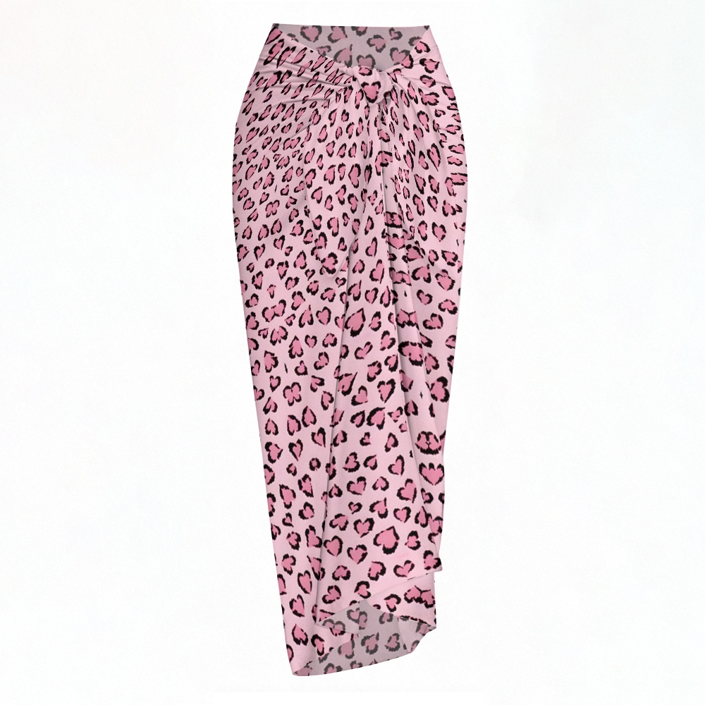 Strappy Wild Pink Leopard Two-Piece Bikini Set with Matching Sarong Skirt