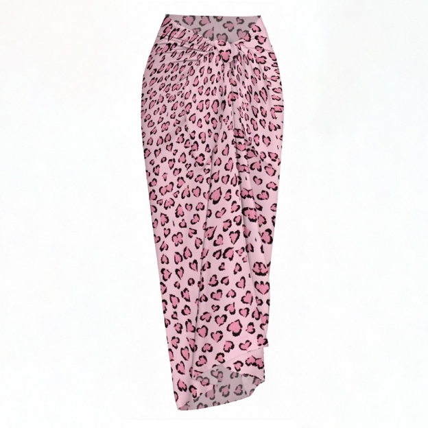 Strappy Wild Pink Leopard Two-Piece Bikini Set with Matching Sarong Skirt