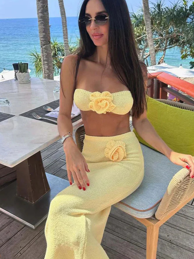 Knit Floral Patchwork Tube Top Boho Dress