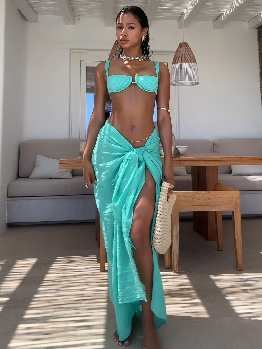 Blue Bikini Set with Skirt