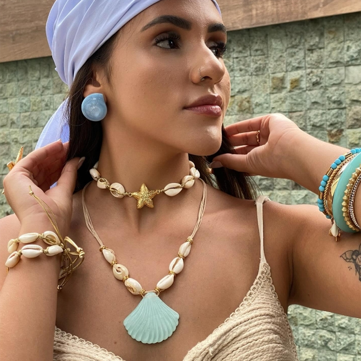 Ocean Style Green Shell Pendant Necklace Summer Beach Jewelry for Women