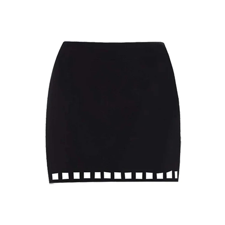 Women's Black Hollow Design One Piece Swimsuit and Skirt