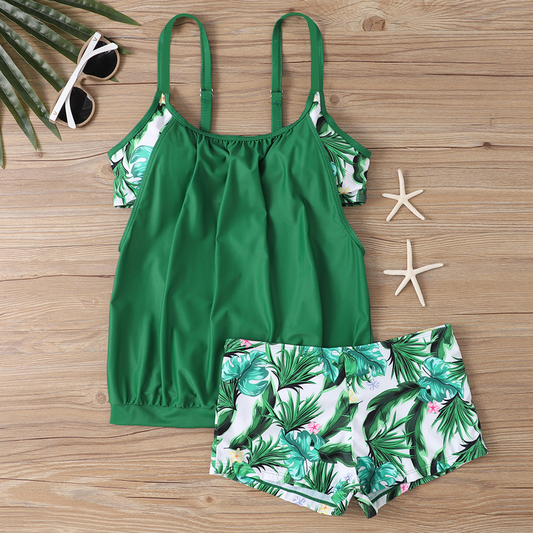 Women's New Plus Size Colorful Print Tankini 2-Piece Set
