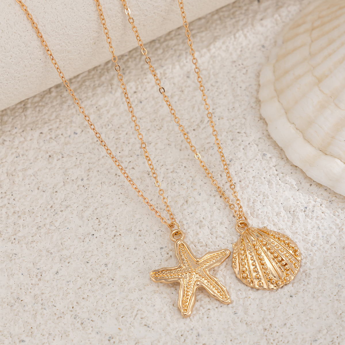 Ocean Style Gold Waist Chain Set Shell and Starfish Pendant Beach Jewelry for Women