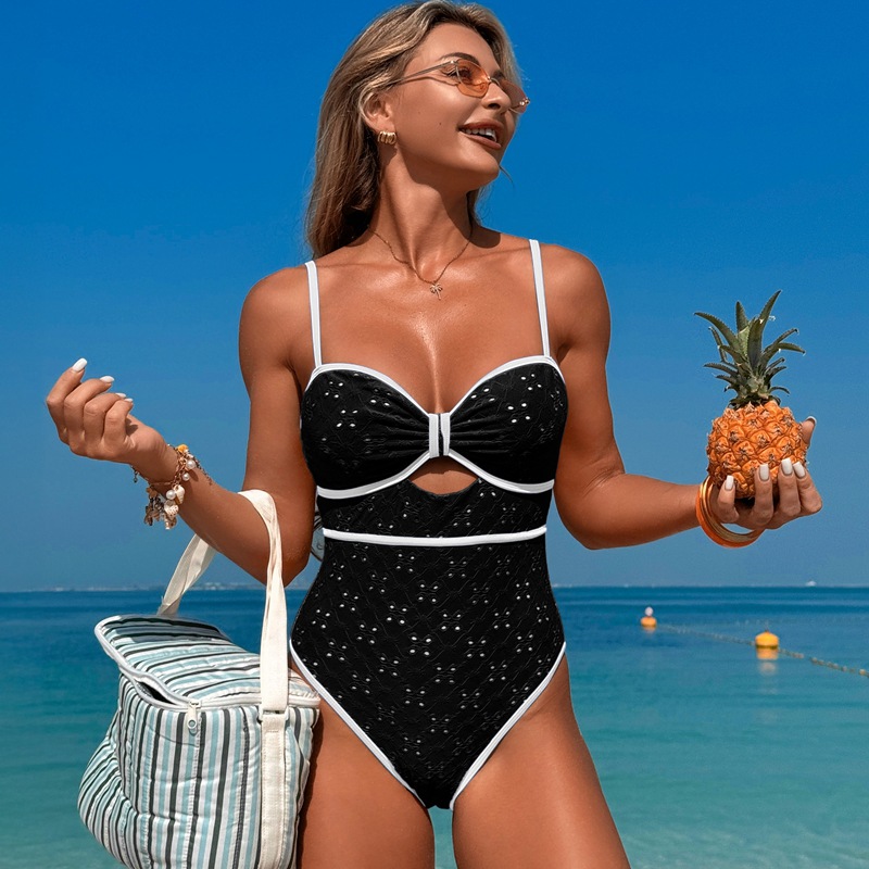 Women's Classic Solid Color One-Piece Swimsuit with Cut-Out Details