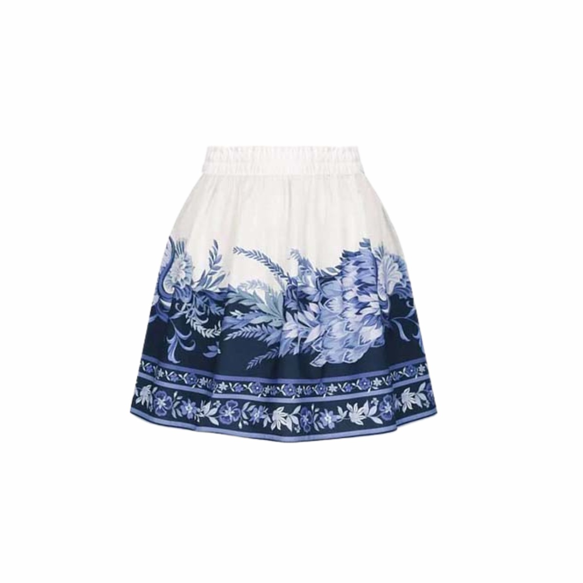 Women's V Neck New Blue Oriental-Inspired Print One Piece Swimsuit and Mini Skirt