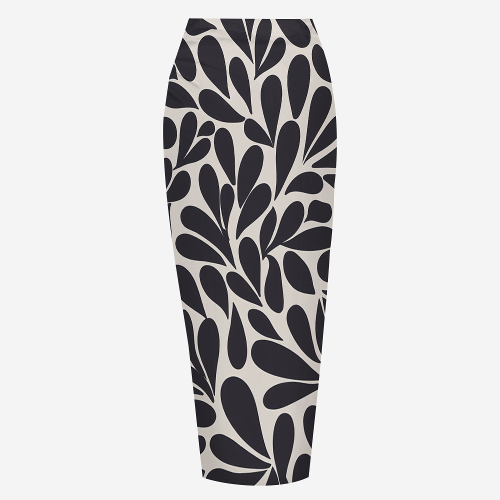 Abstract Drip Print Halter One-Piece Swimsuit with Matching Sarong Skirt