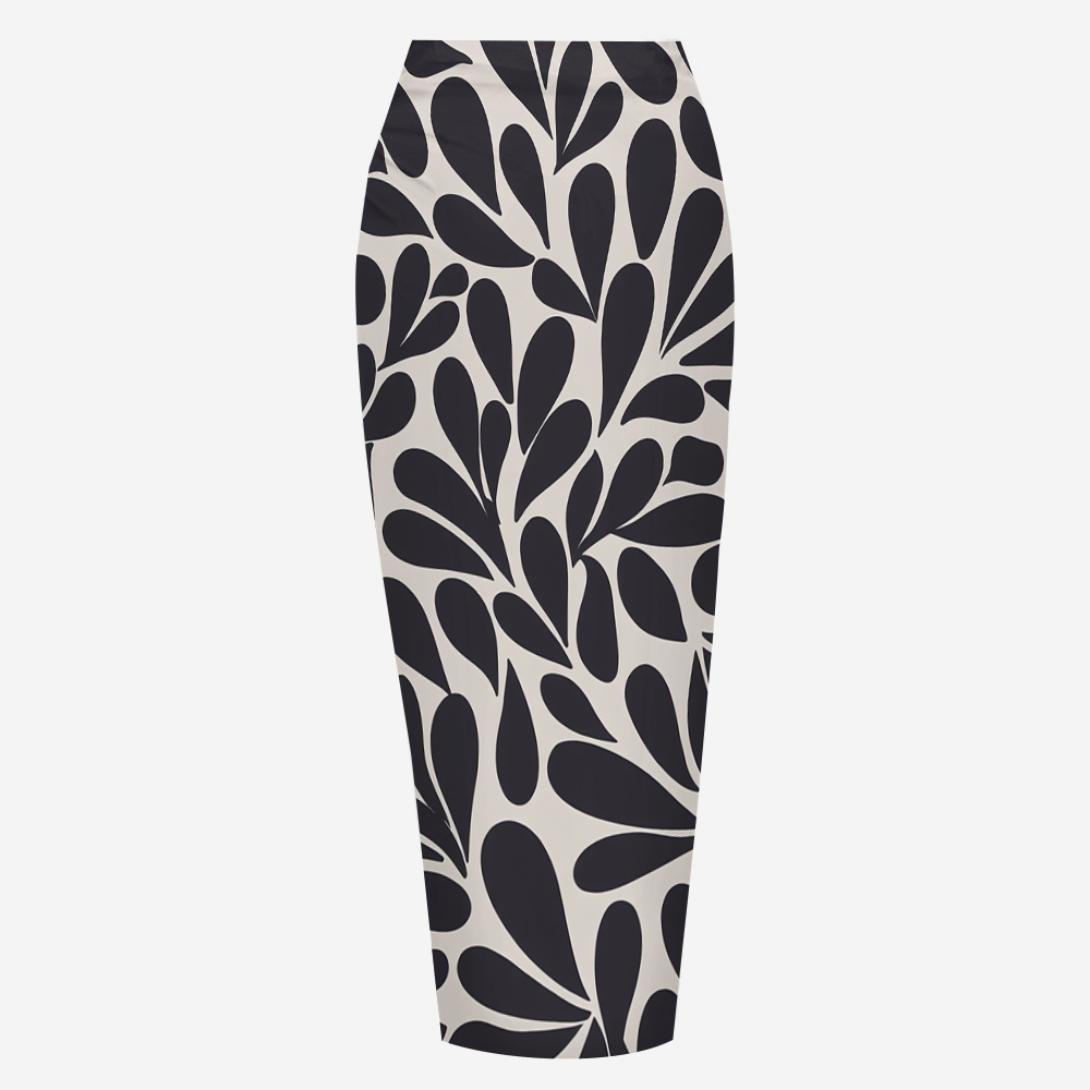 Abstract Drip Print Halter One-Piece Swimsuit with Matching Sarong Skirt