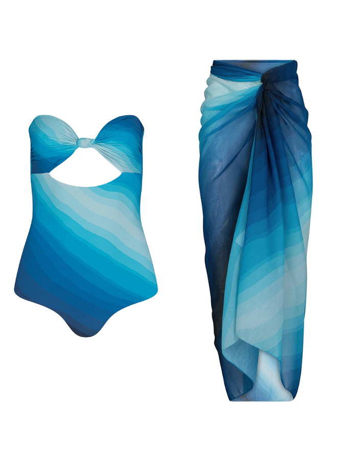 Bliue Tie-dye One Piece Swimsuit and Sarong