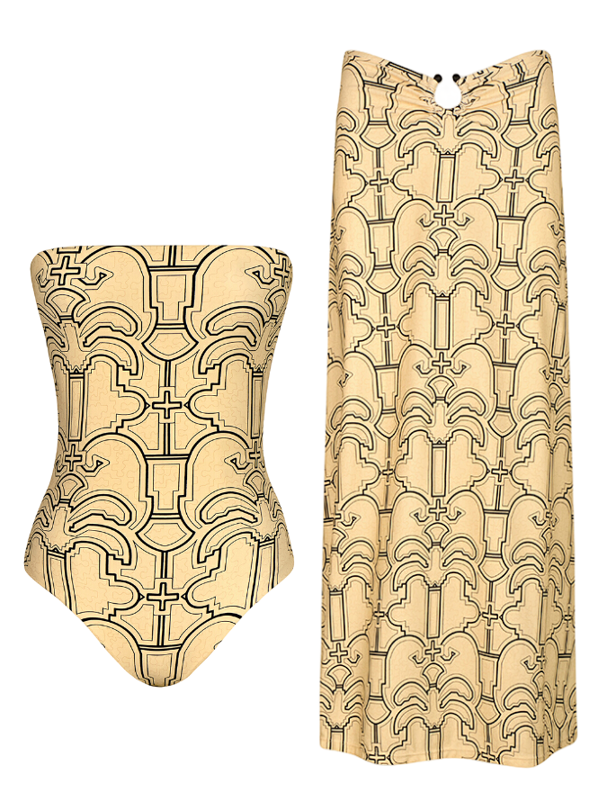 Edge Strapless OnePiece Swimsuit and Skirt Swimwear