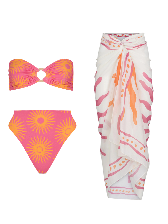 Sun Printed Bandeau Bikini and Sarong