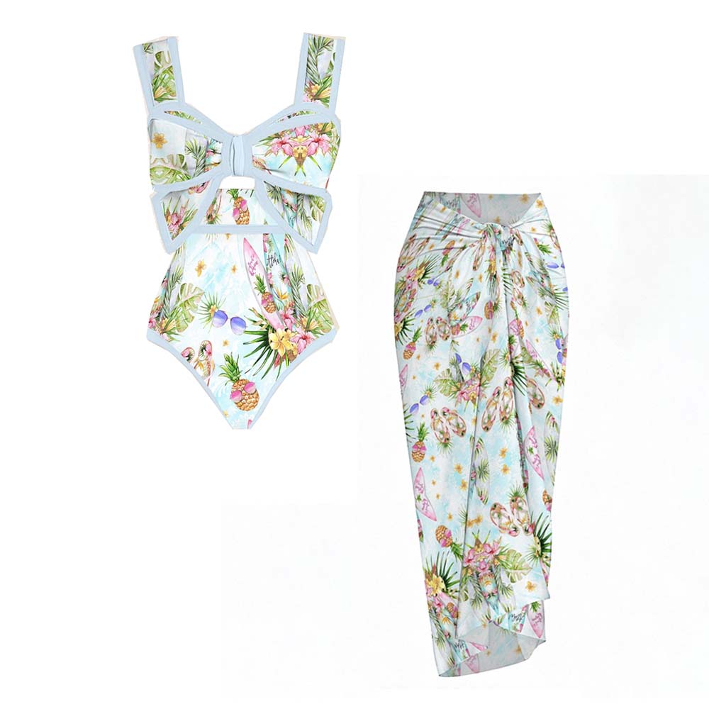 Tropical Island Swimsuit With Front Tie Sarong Set