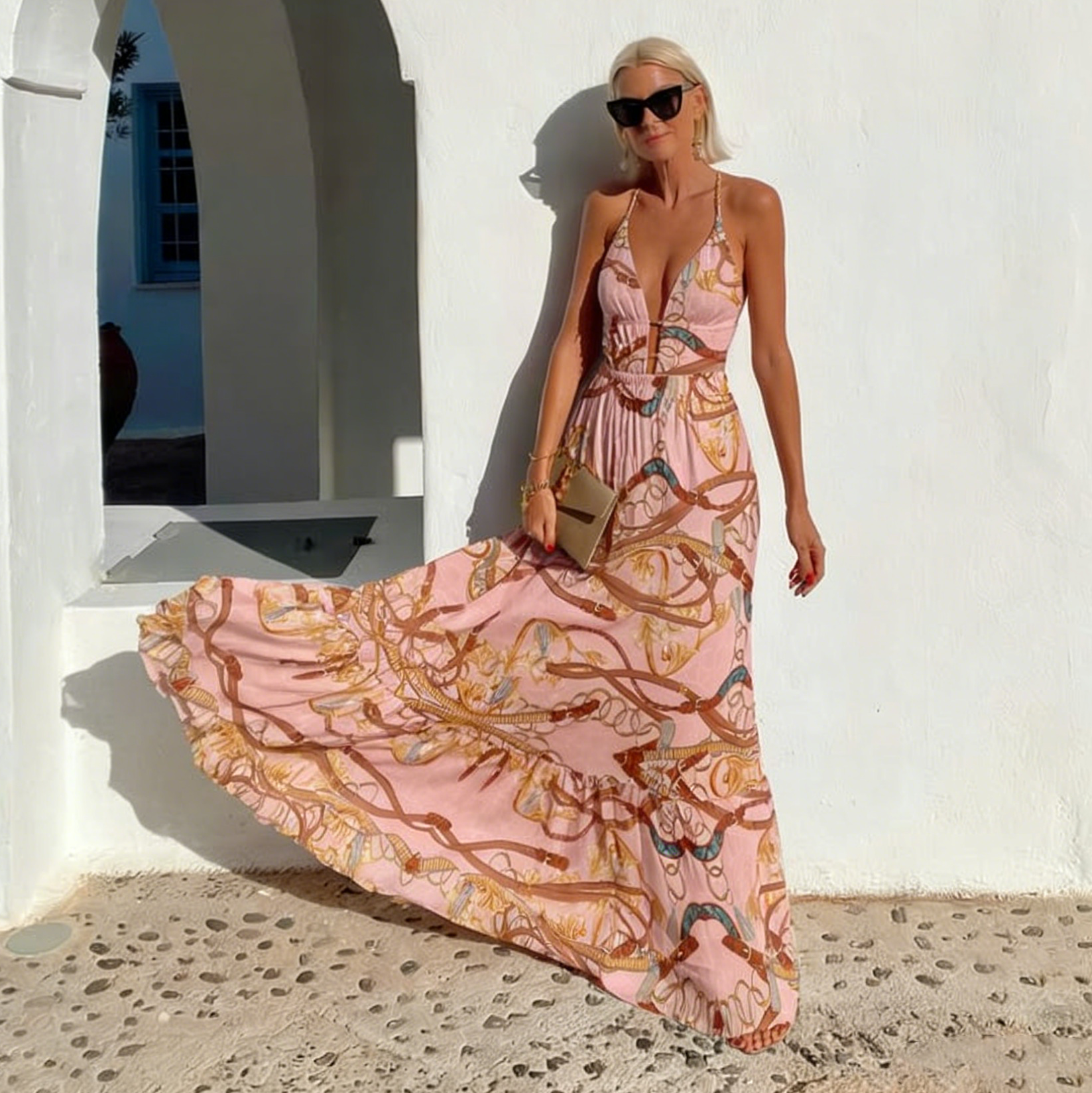 Textured Plunge One-Piece Swimsuit and Skirt