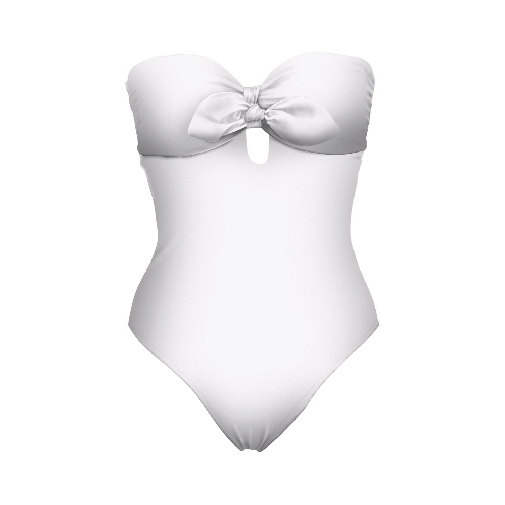 Strapless Bow Front One-Piece Swimsuit with Matching Sarong Skirt