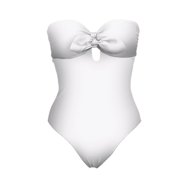 Strapless Bow Front One-Piece Swimsuit with Matching Sarong Skirt