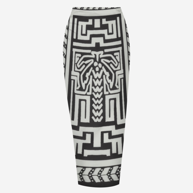 Black Triangle Side Tie Two-Piece Bikini Set with Geometric Sarong Skirt