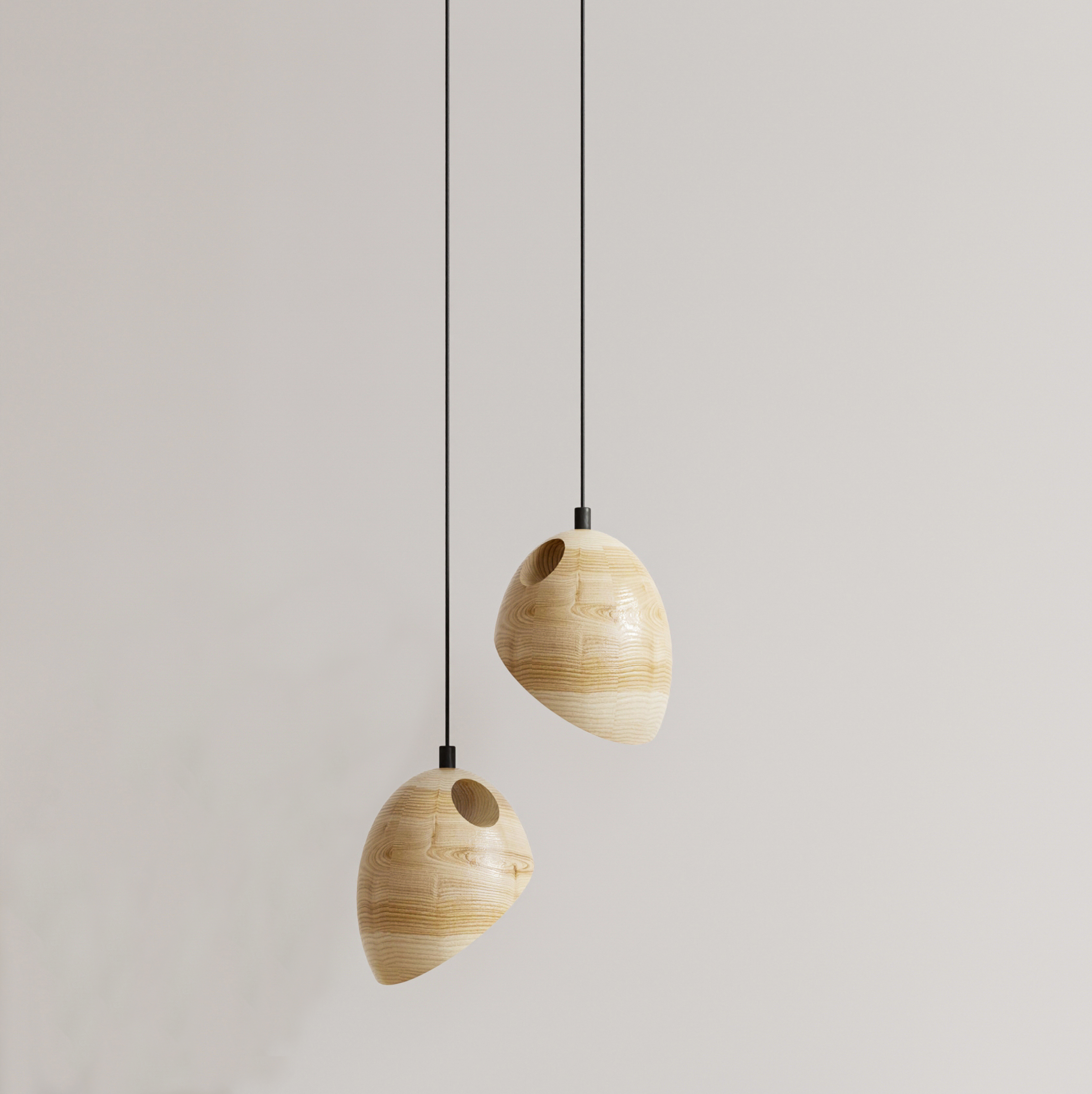Two Bell Pendant with Wood