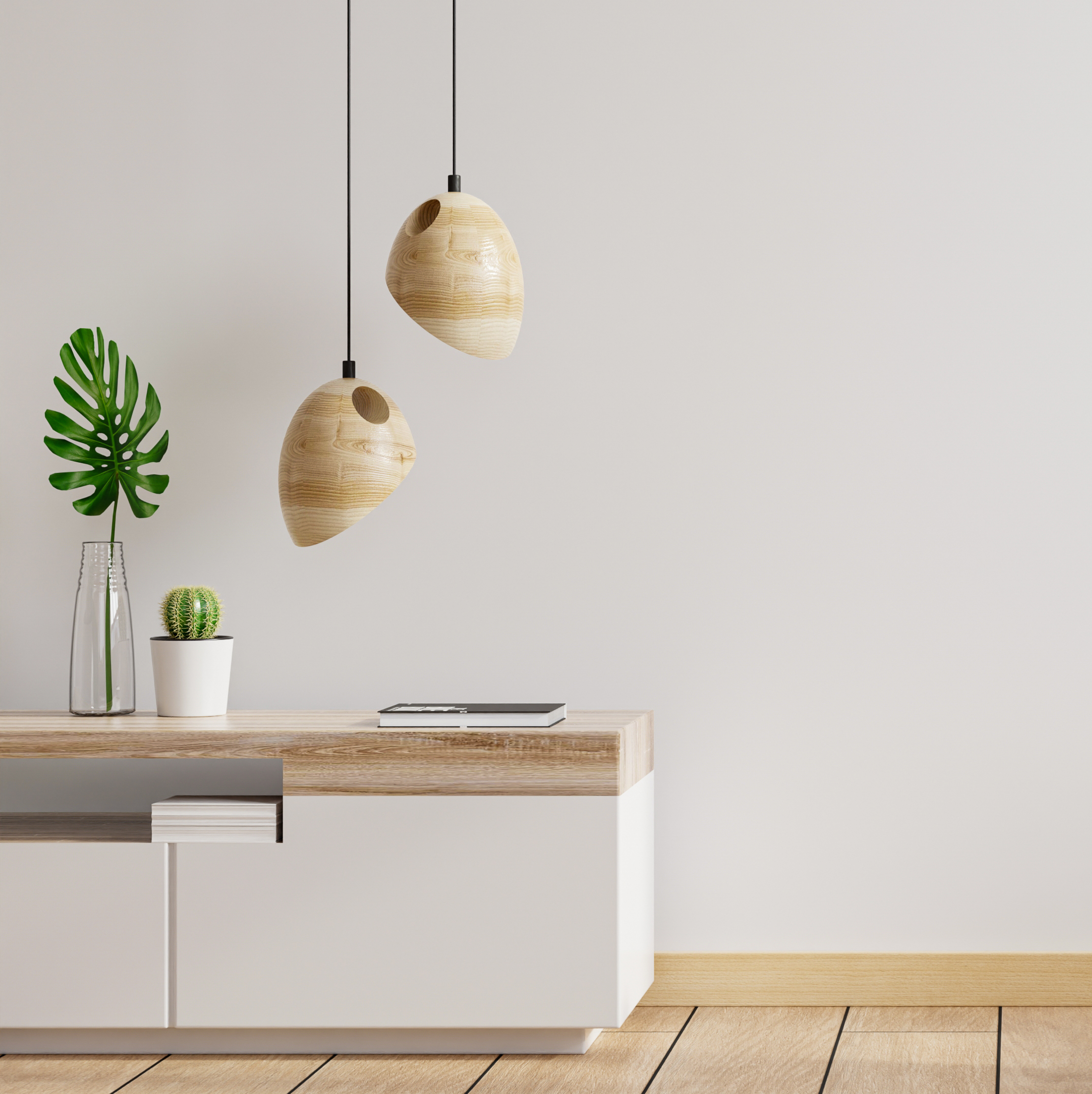 Two Bell Pendant with Wood
