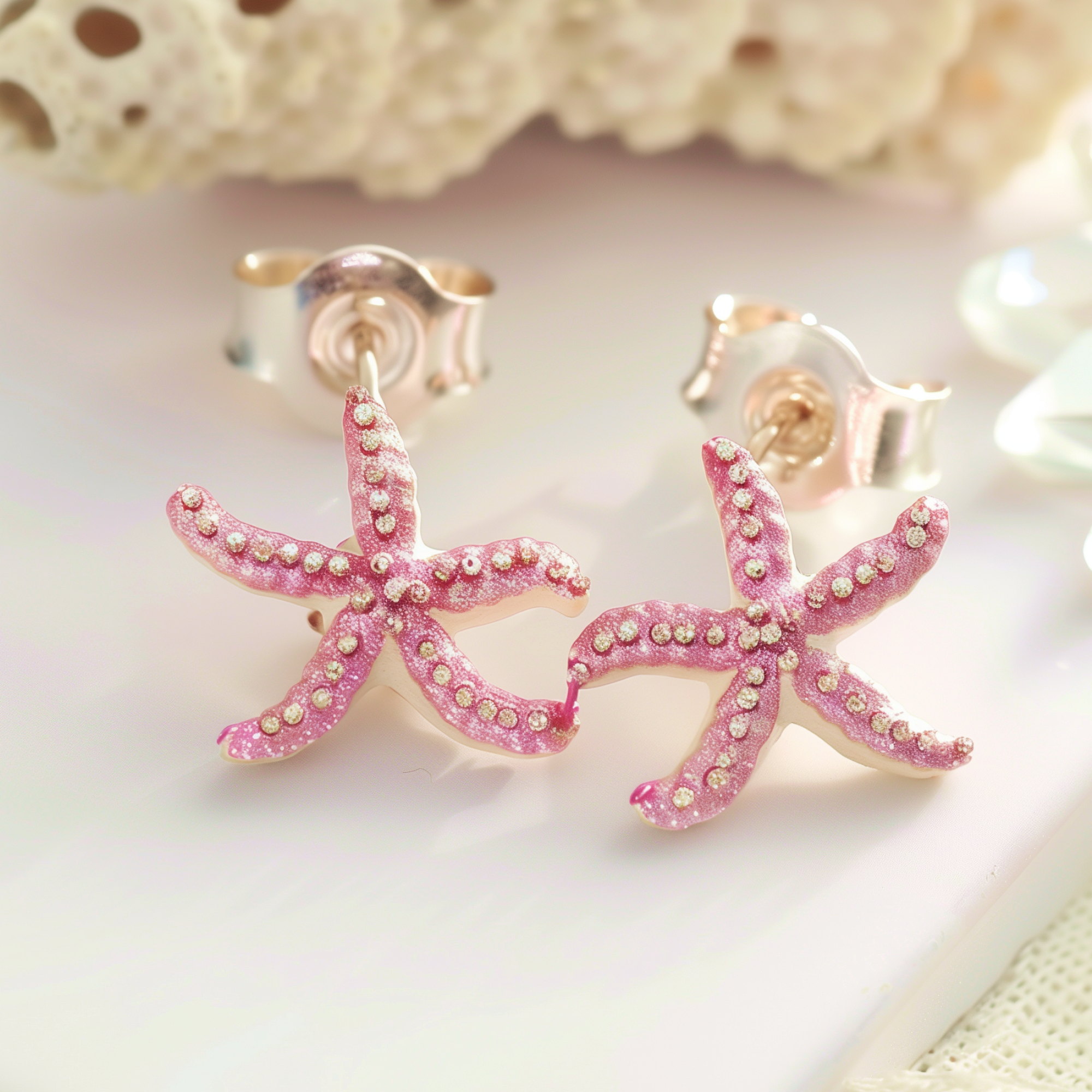 Pink starfish earrings