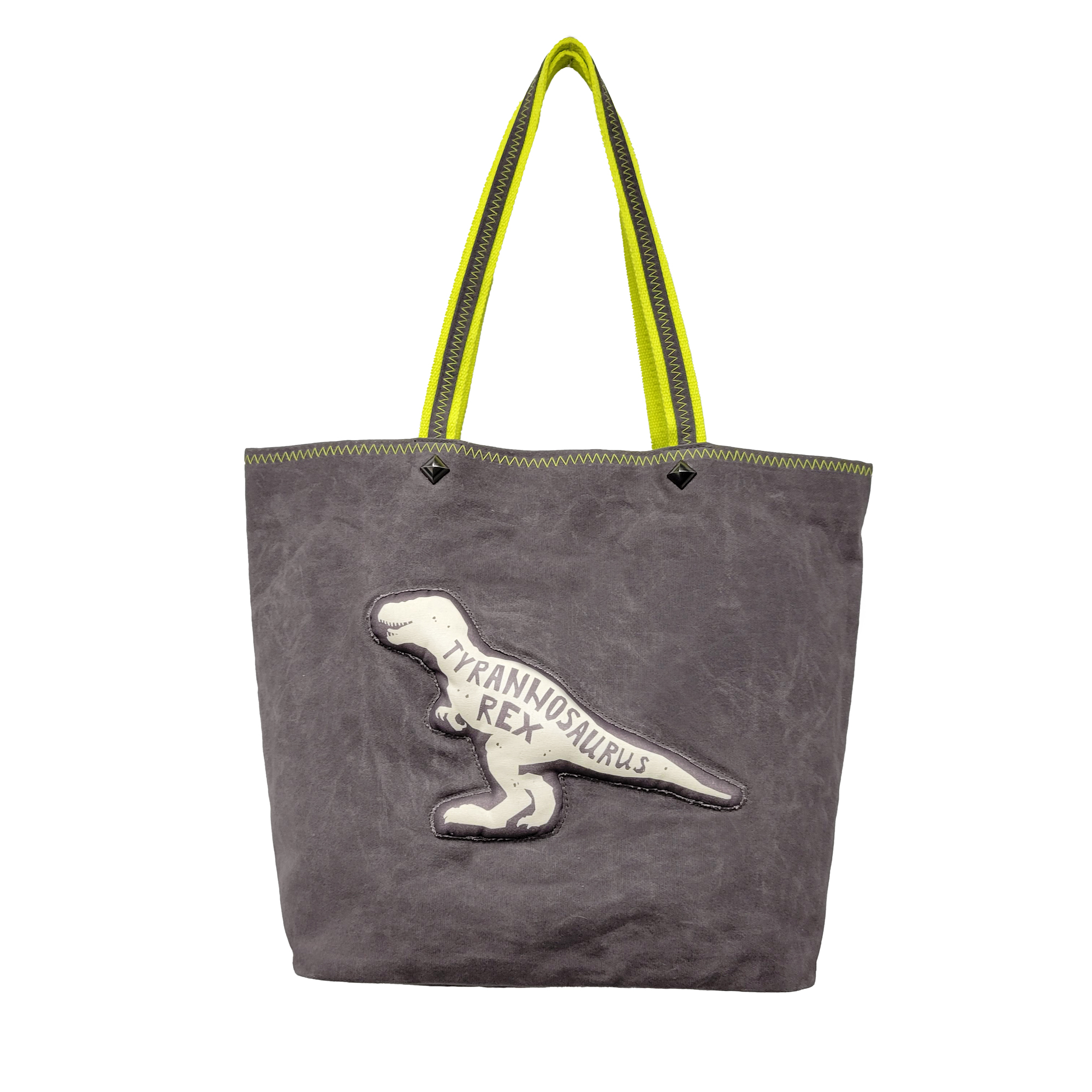 Waxed Cotton Canvas Tote Bag with Fun Pop-up Dinosaur