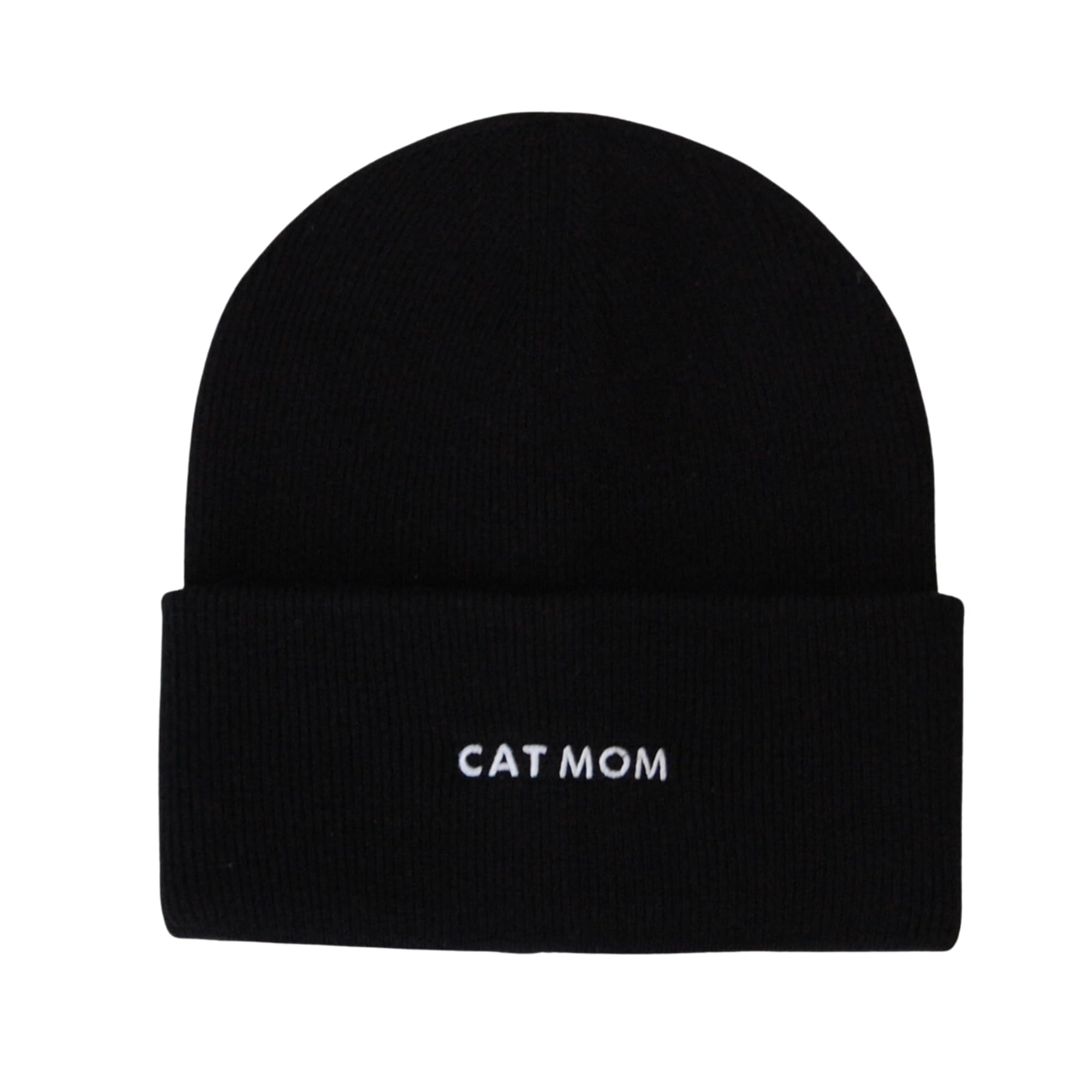 Cat Mom Embroidered Beanie Black Knit Hat Pet Lover Beanie Hat Hatodm