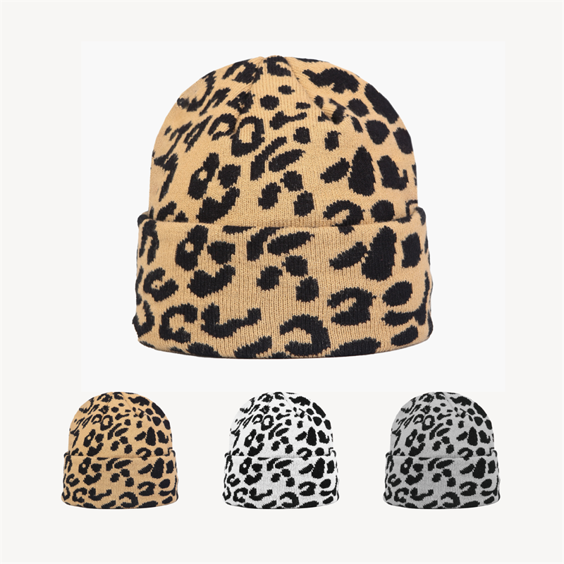 Blank Jacquard Beanie with Leopard Pattern - 6733