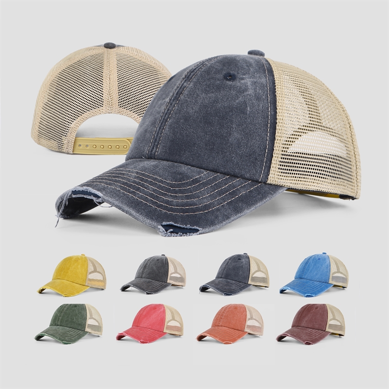 Blank Vintage Cotton Sand Unstructured Mesh Trucker Hats Wholesale - 6532
