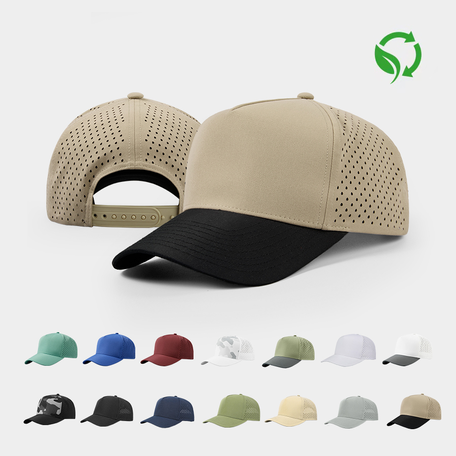 Blank Laser Perforated 5 Panel Performance Snapback Golf Hat Wholesale - 6526 (Recycled Polyester)