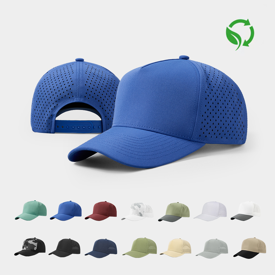 Blank Laser Perforated 5 Panel Performance Snapback Golf Hat Wholesale - 6526 (Recycled Polyester)