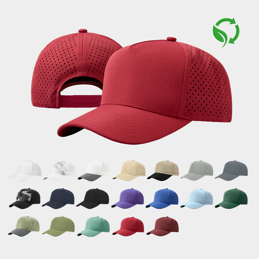 Blank Laser Perforated 5 Panel Performance Snapback Golf Hat Wholesale - 6526 (Recycled Polyester)