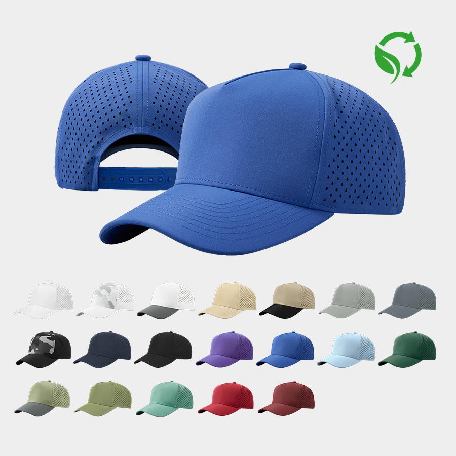 Blank Laser Perforated 5 Panel Performance Snapback Golf Hat Wholesale - 6526 (Recycled Polyester)