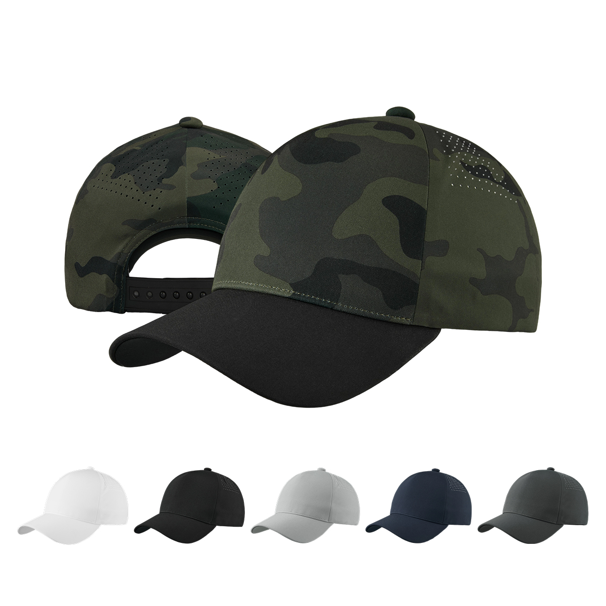 Blank Seamless Water Repellent Perforated 5 Panel Performance Snapback Golf Hat Wholesale  - 5312