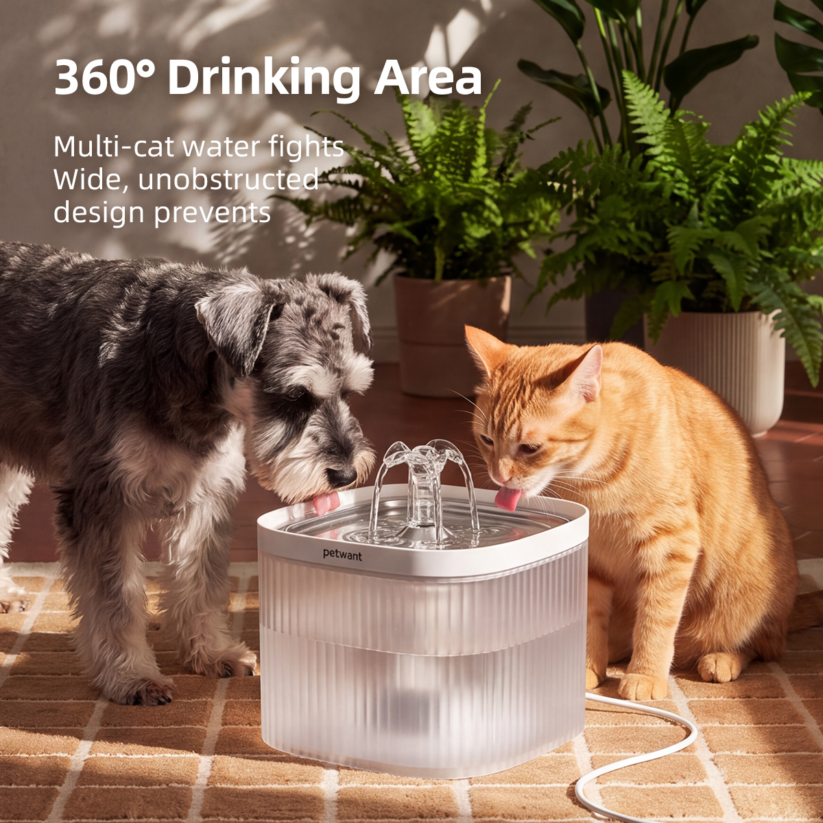Petwant 2L Pet Water Fountain Automatic Cat Water Dispenser 304 Stainless Steel Circulating 4-Layer Filter Cats Small Dogs