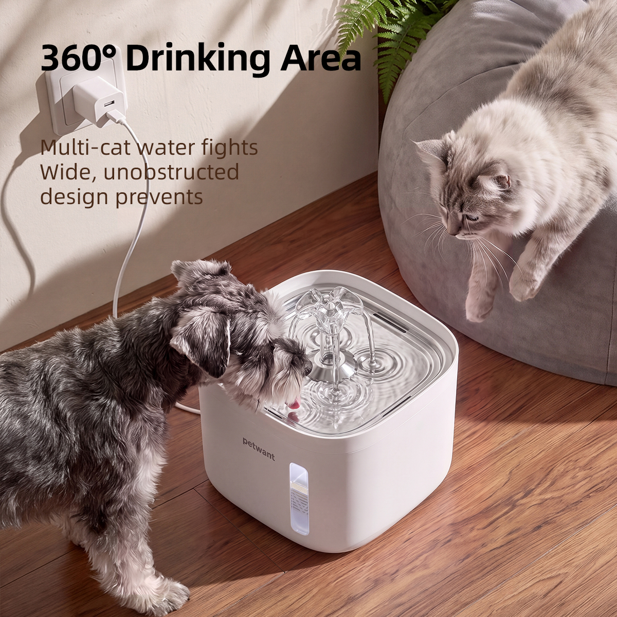 Petwant 2L Pet Water Fountain Automatic Cat Water Dispenser Circulating 4-Layer Filtration Food Grade PP for Cats Small Dogs