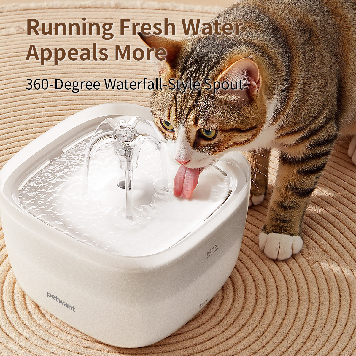 Petwant Cat Water Fountain 2L 360° Waterfall Shower Head 4-layer Filtration Ultra-quiet Water Pump Automatic Water Feeder