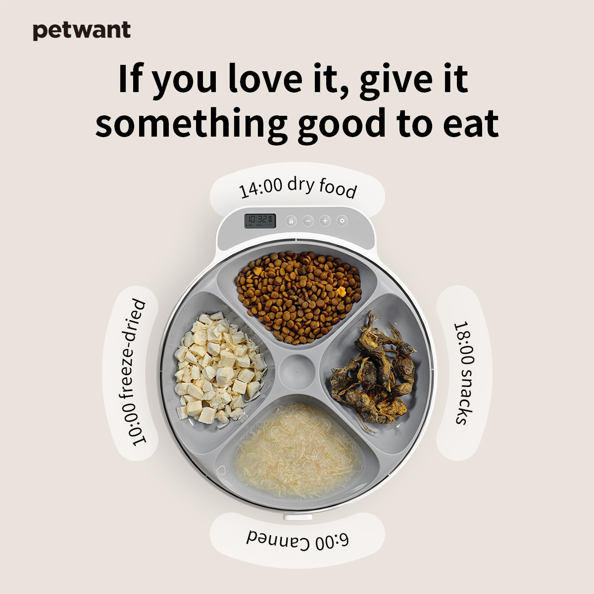 Petwant New Series Automatic Pet Cat Bowls Feeders 4 Meals Cordless Auto Small Animal Food Dispenser with Two Ice Packs