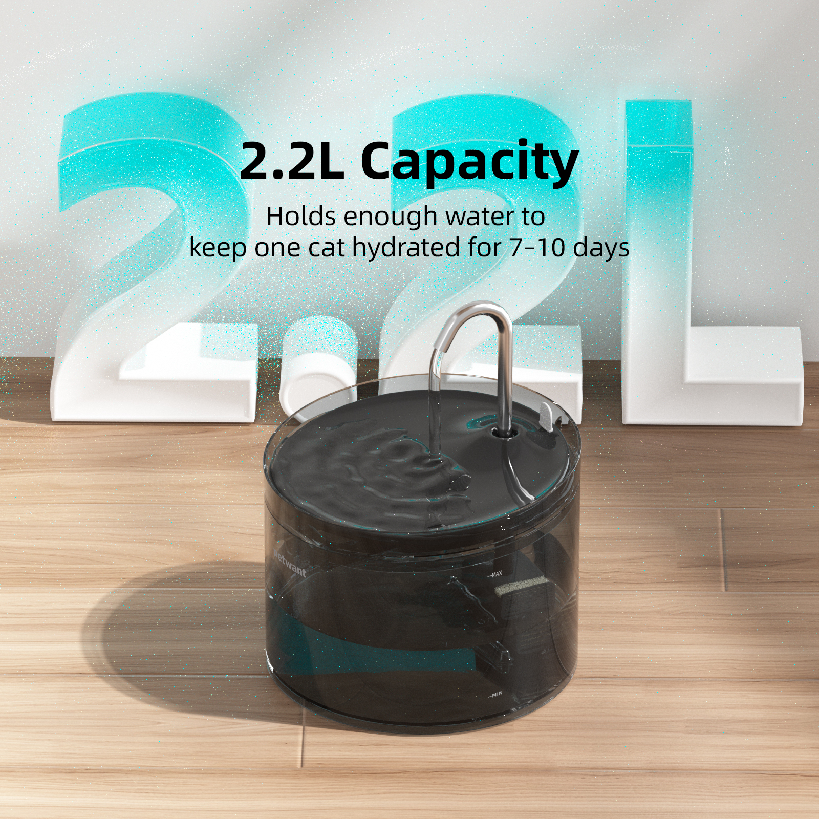 2.2L Self-Cleaning Pet Water Fountain Stylish Detachable & Washable with Filter for Cats for Small Animals ABS Material