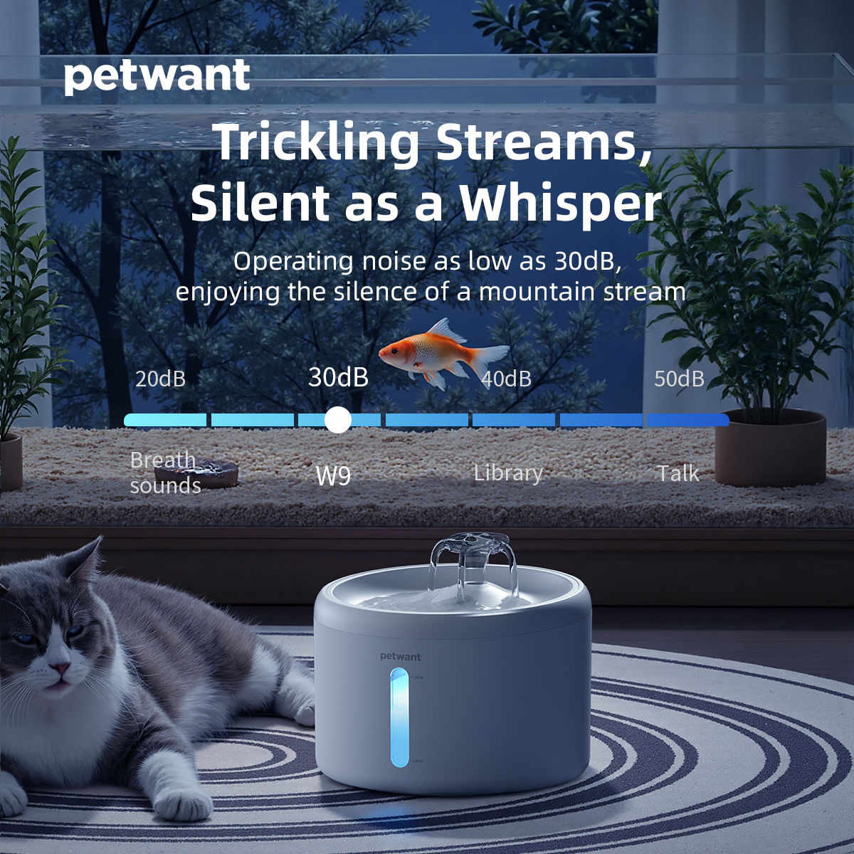 Petwant Cat Drink Fountain 2.4L Triple Filtration System Ultra-Quiet Machine Washable for Cats Water Drink