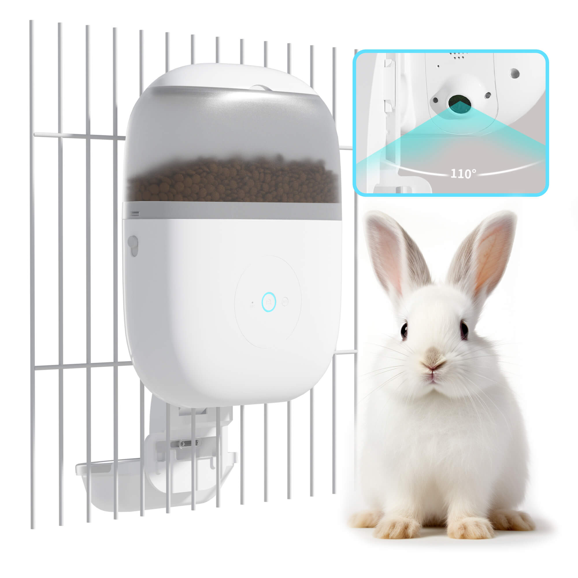 Petwant Wholesale OEM ODM 1.8L Visible Hanging Cage Smart Pet Rabbits Self Food Dispenser With 2.4G/5G WIFI 2 Million Pixels HD Camera 