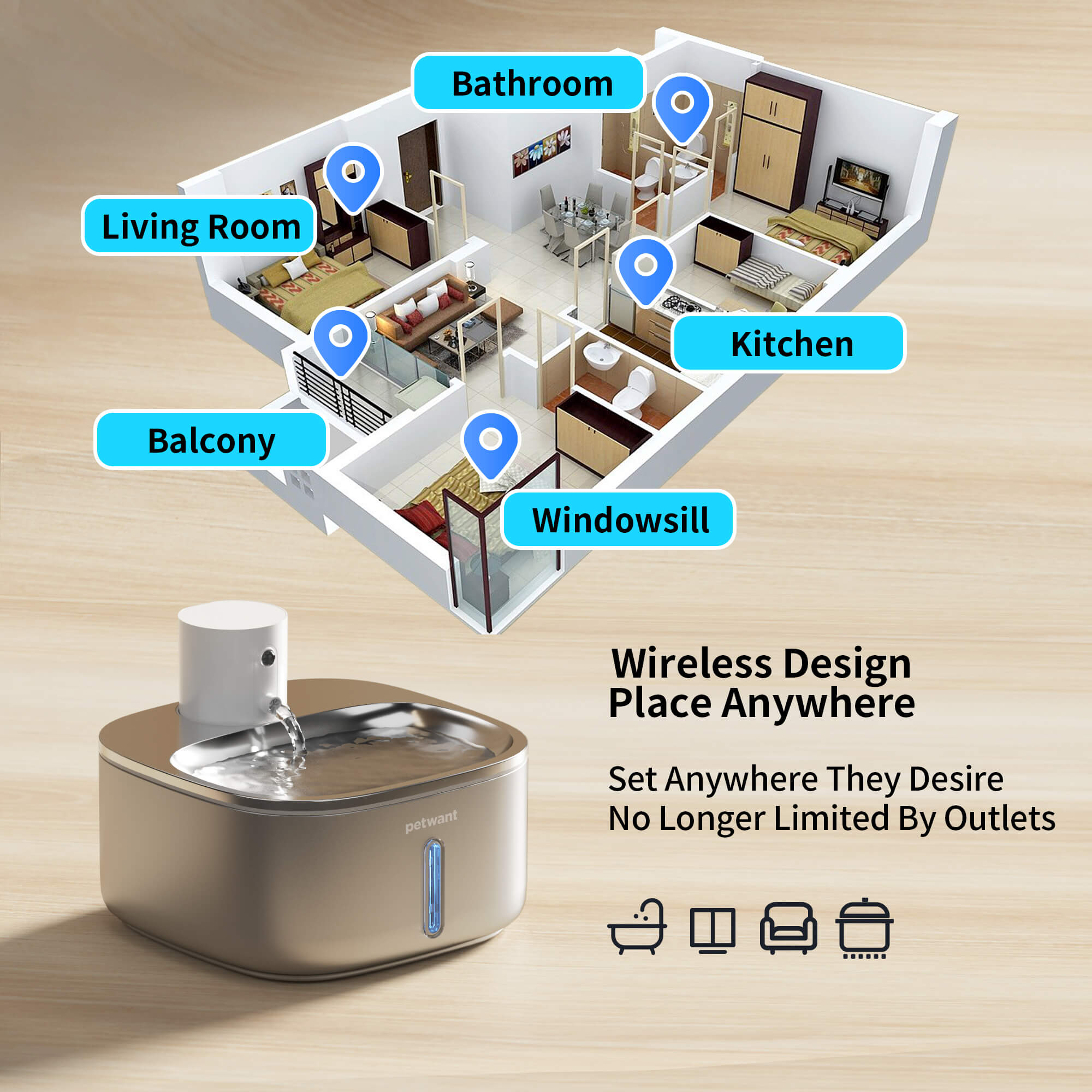 Cat Water Dispenser Stainless Steel 3.2L
