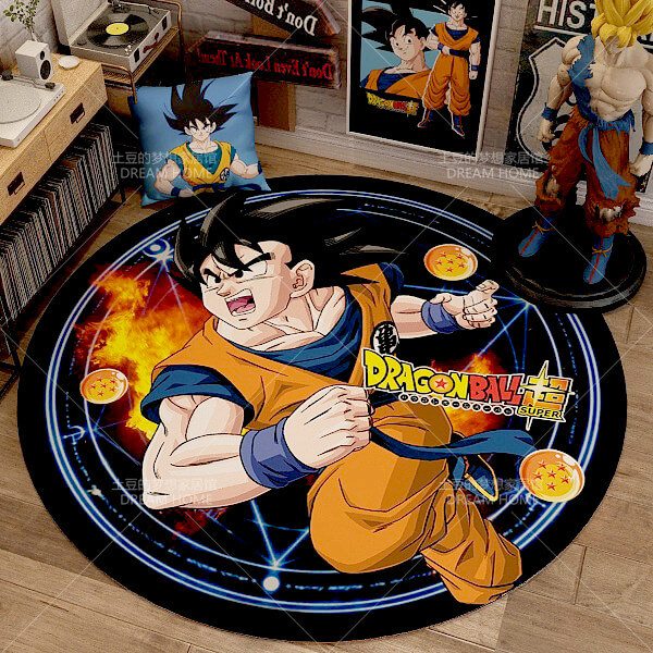 Dragon Ball Super saiyan Goku Mat Rug Carpet Circular Shape for Bedroom living room  calligraphy 