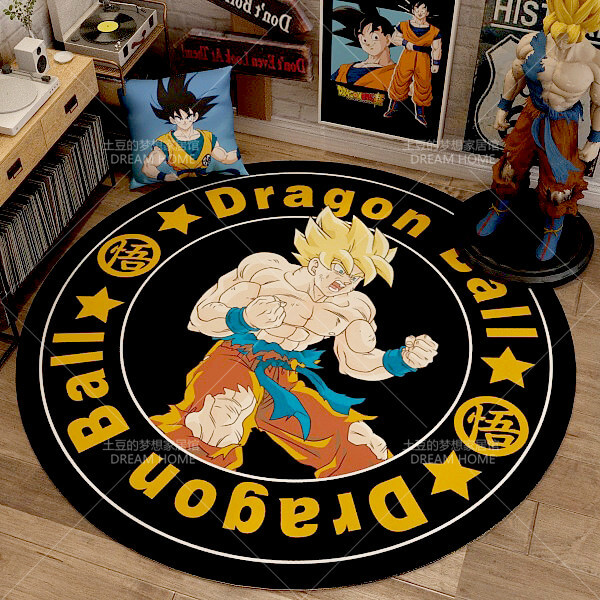 Dragon Ball Super saiyan Goku Mat Rug Carpet Circular Shape for Bedroom living room  calligraphy 