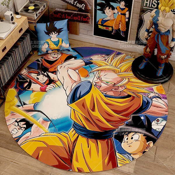 Dragon Ball Super saiyan Goku Mat Rug Carpet Circular Shape for Bedroom living room  calligraphy 