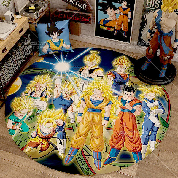 Dragon Ball Super saiyan Goku Mat Rug Carpet Circular Shape for Bedroom living room  calligraphy 