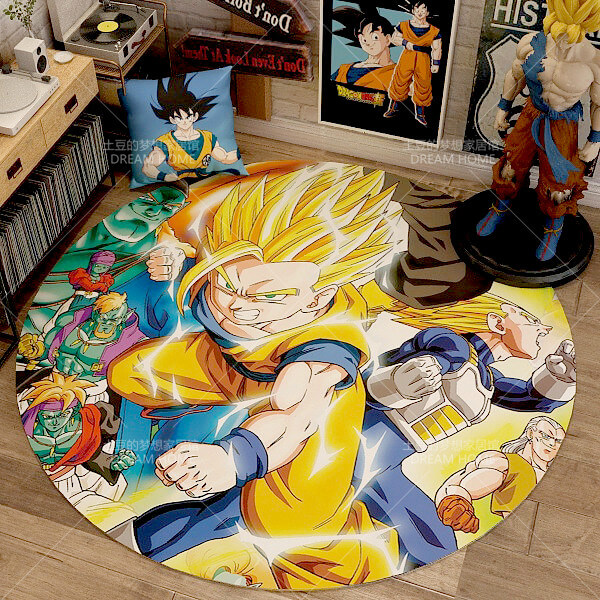 Dragon Ball Super saiyan Goku Mat Rug Carpet Circular Shape for Bedroom living room  calligraphy 