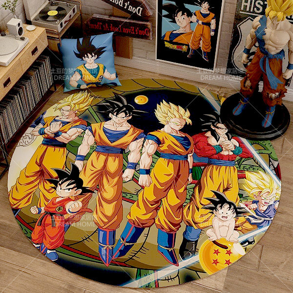 Dragon Ball Super saiyan Goku Mat Rug Carpet Circular Shape for Bedroom living room  calligraphy 