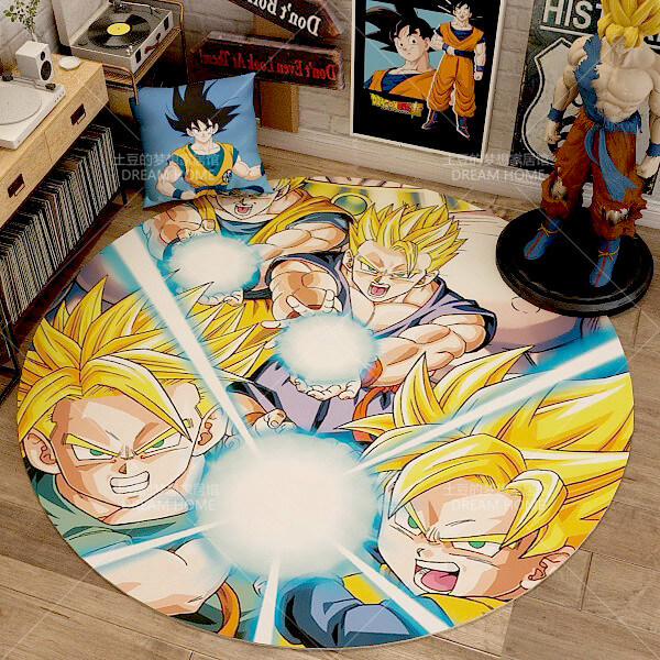 Dragon Ball Super saiyan Goku Mat Rug Carpet Circular Shape for Bedroom living room  calligraphy 