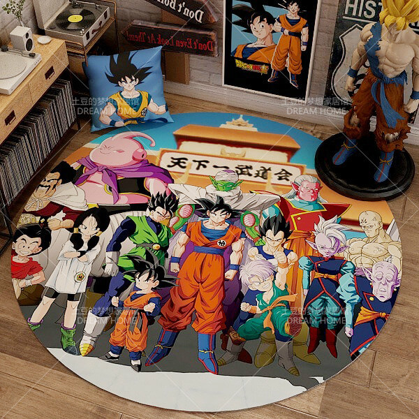 Dragon Ball Super saiyan Goku Mat Rug Carpet Circular Shape for Bedroom living room  calligraphy 