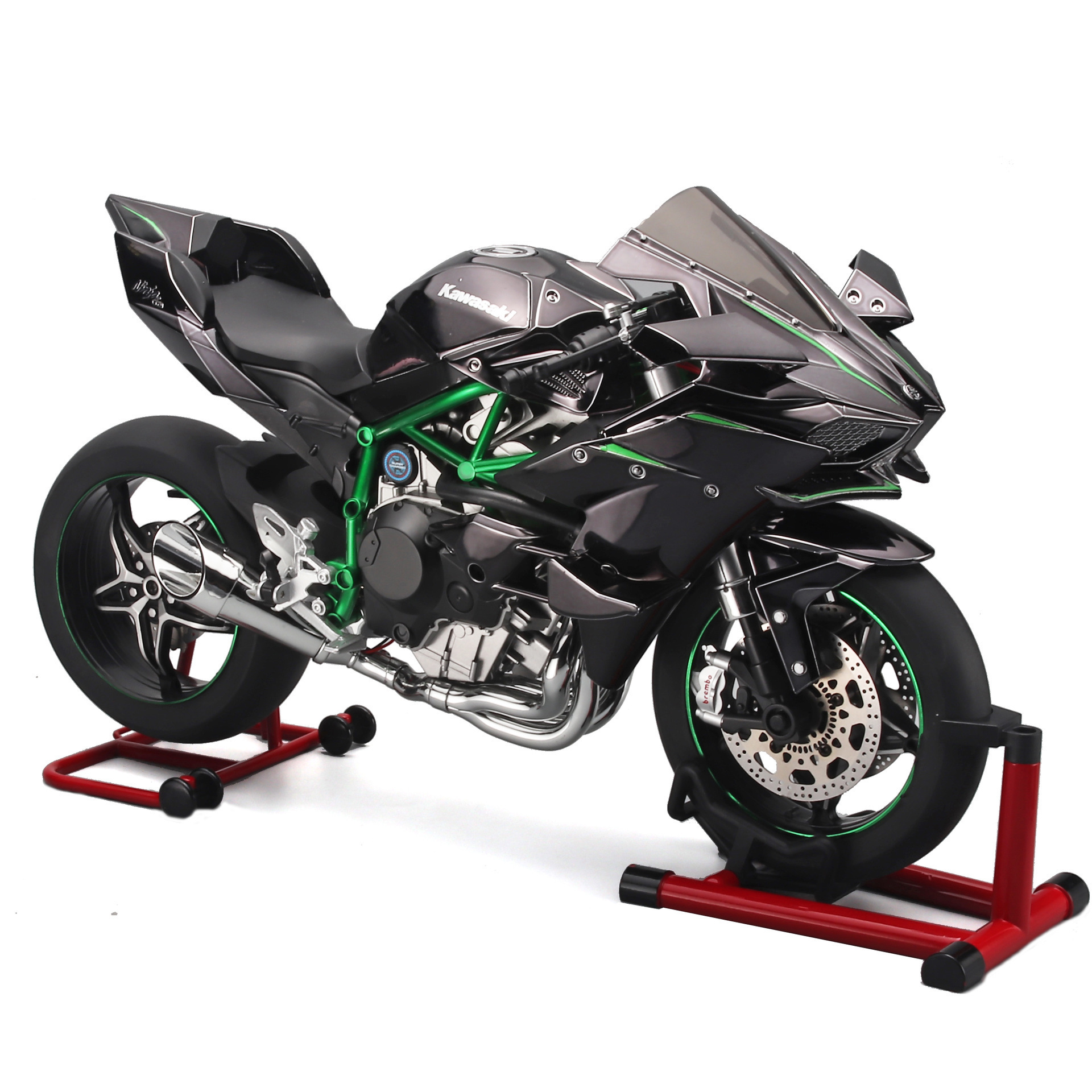 H2R motorcycle model with engine startup, throttle control, and exhaust spray simulation, die-cast bike, ideal gift for men